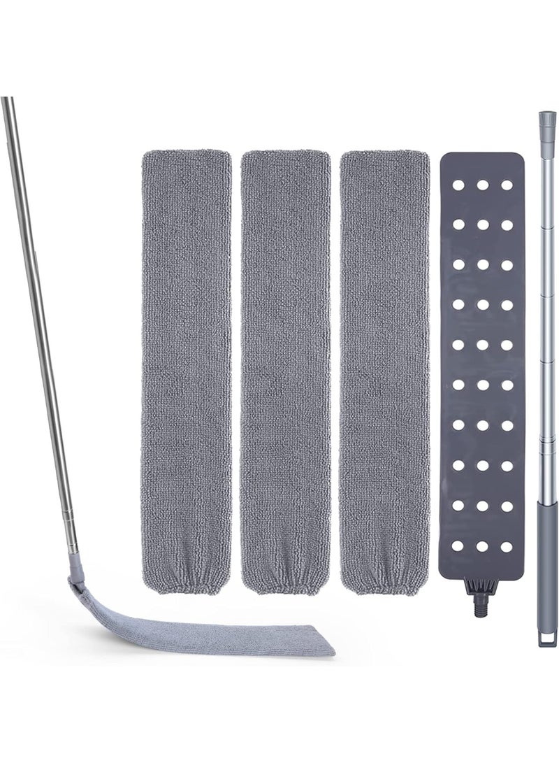 فرشاة تنظيف الغبار القابلة للسحب مع مقبض طويل (30 إلى 100 بوصة) ، أدوات التنظيف مع 3 قماش غبار الألياف الدقيقة ، غبار قابل للتوسع للتنظيف تحت ثلاجة أريكة أريكة سرير الأثاث - Image 1